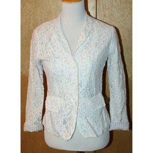 ECRU brand ivory lace blazer jacket SMALL lined w beige gingham casual cute